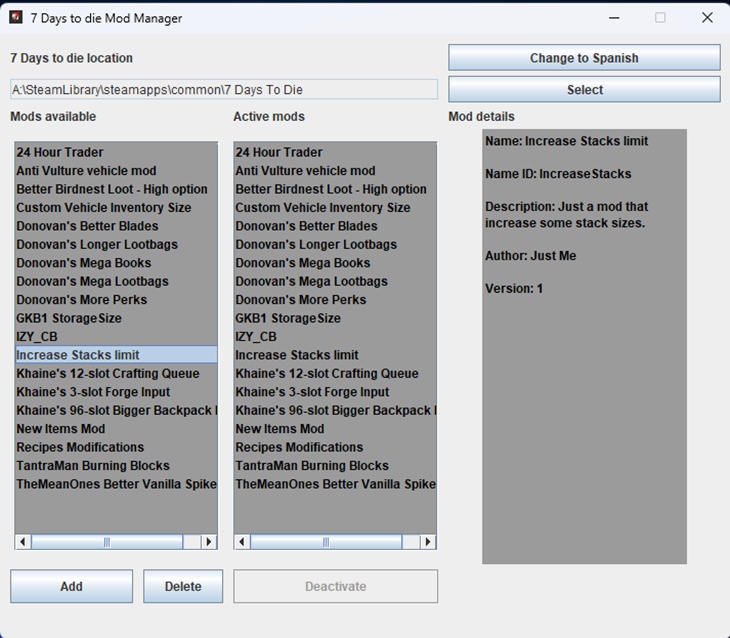 Mod Manager for 7 Days to Die